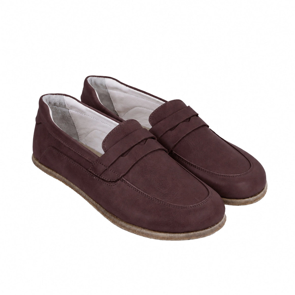 Smooth Barefoot Penny Loafer Shoes – Classic Sole — Leather Sole – Burgundy