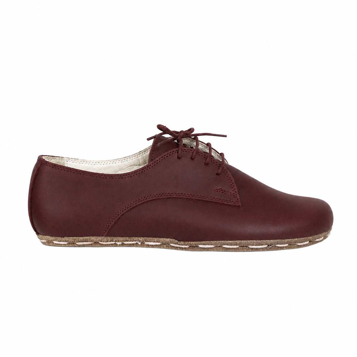 Smooth Barefoot Oxford Shoes — Leather Sole – Burgundy