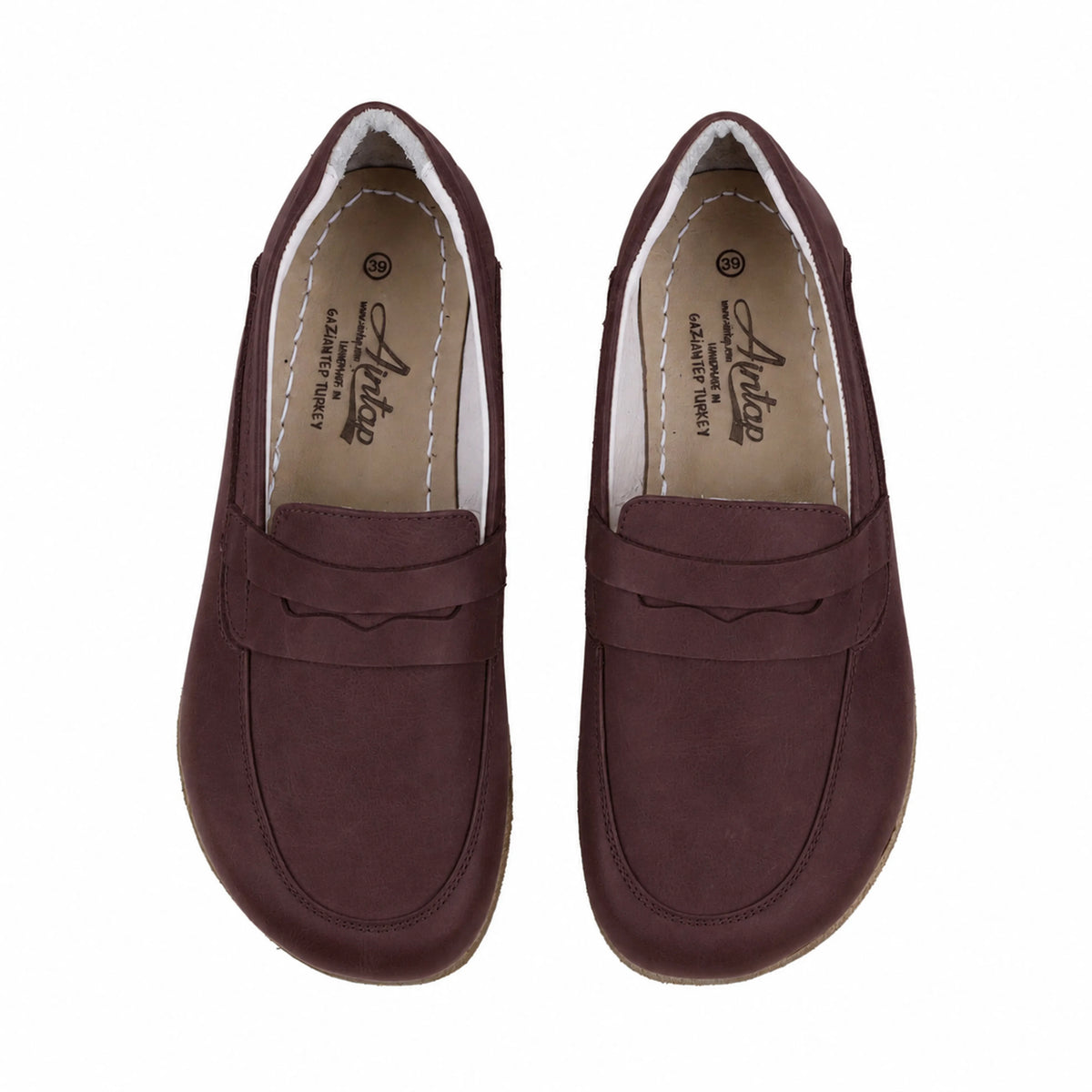 Smooth Barefoot Penny Loafer Shoes – Classic Sole — Leather Sole – Burgundy