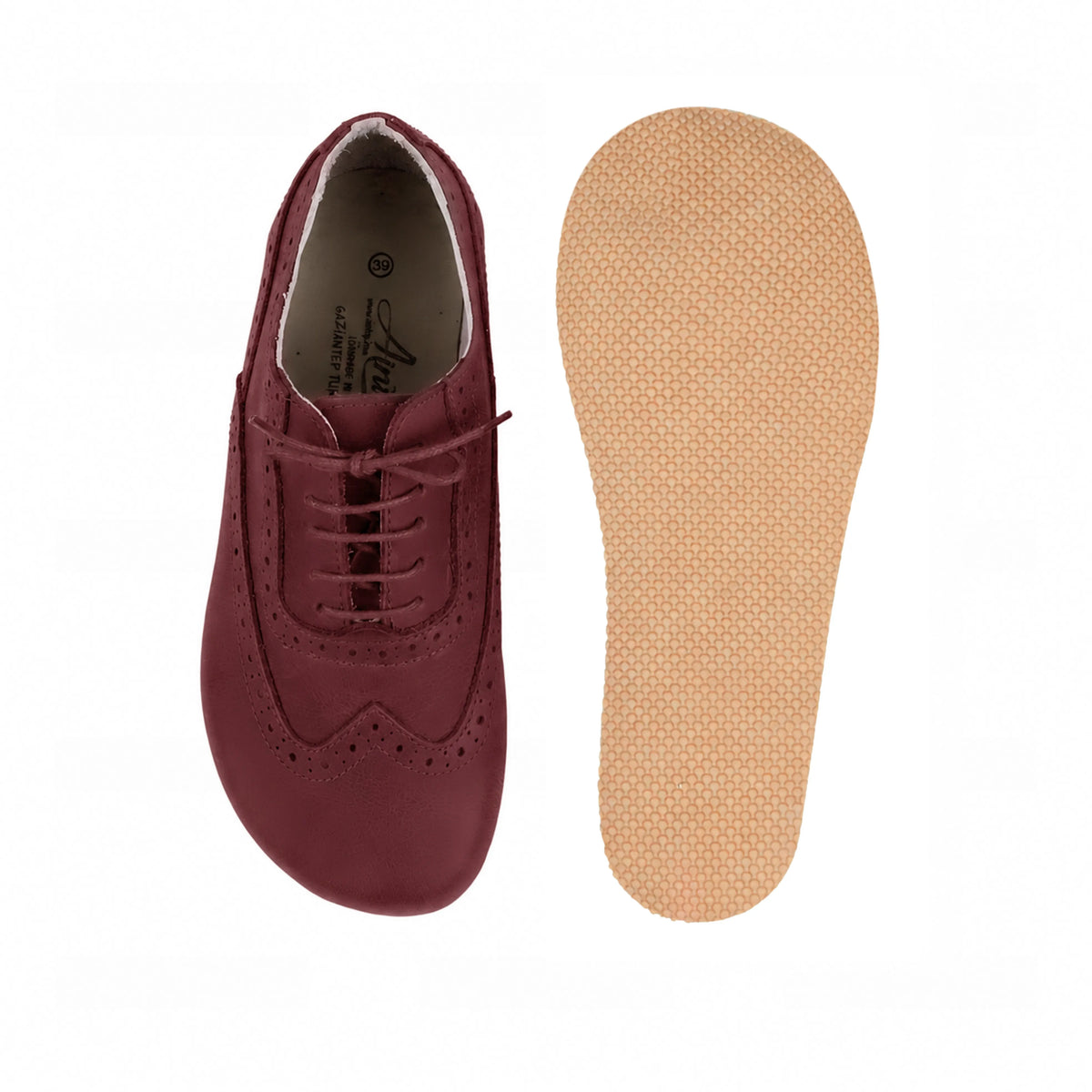 Smooth Barefoot Moccasin Shoes – Rubber Sole – Burgundy