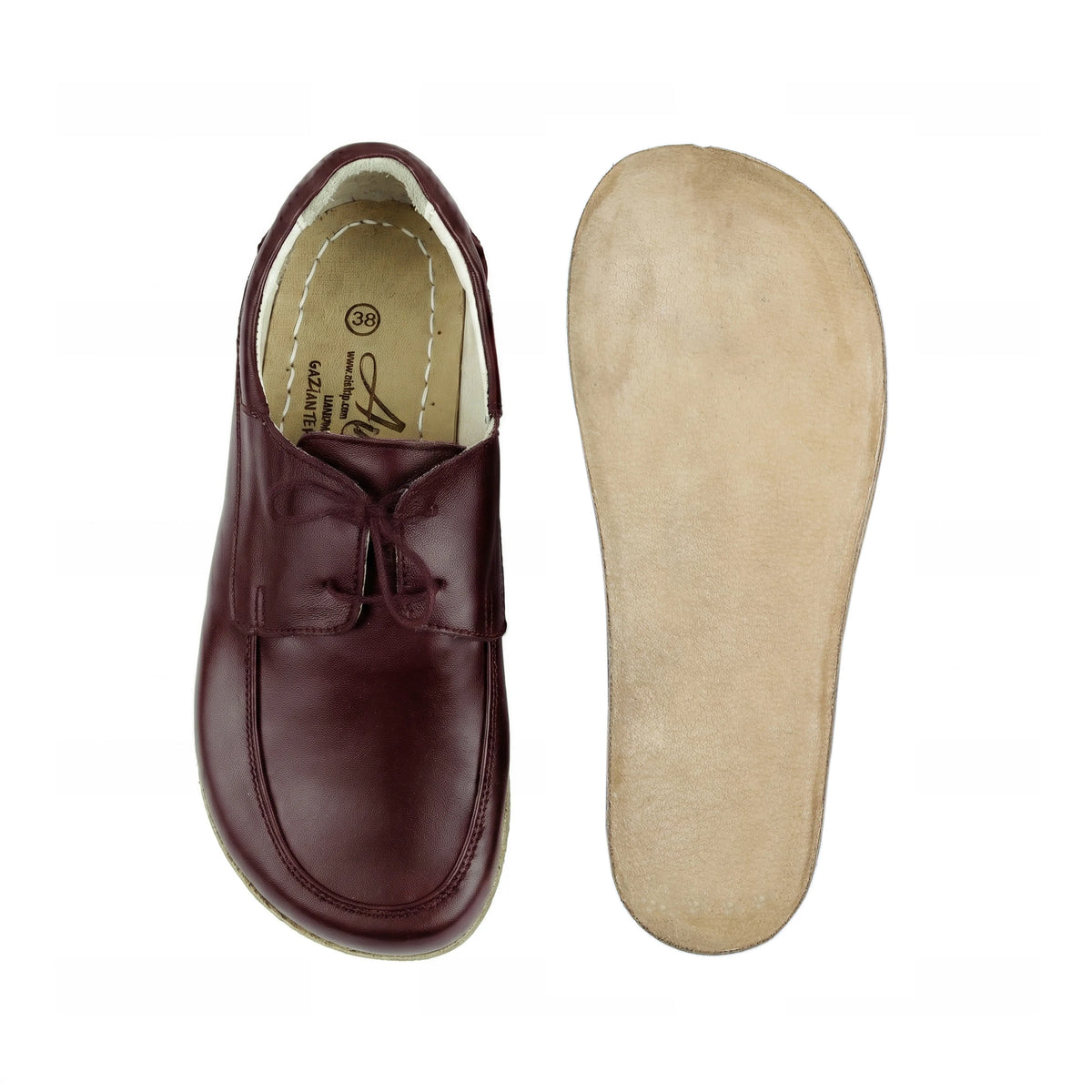 Smooth Barefoot Laces Penny Loafer Shoes – Classic Sole — Leather Sole – Burgundy
