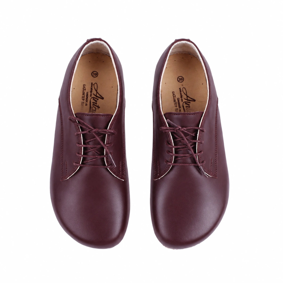 Smooth Barefoot Oxford Shoes – Classic Sole — Leather Sole – Burgundy