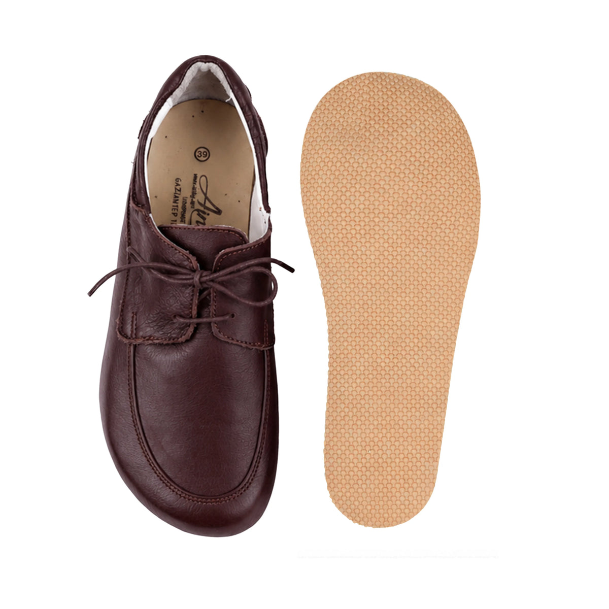 Smooth Barefoot Laces Penny Loafer Shoes – Rubber Sole – Burgundy