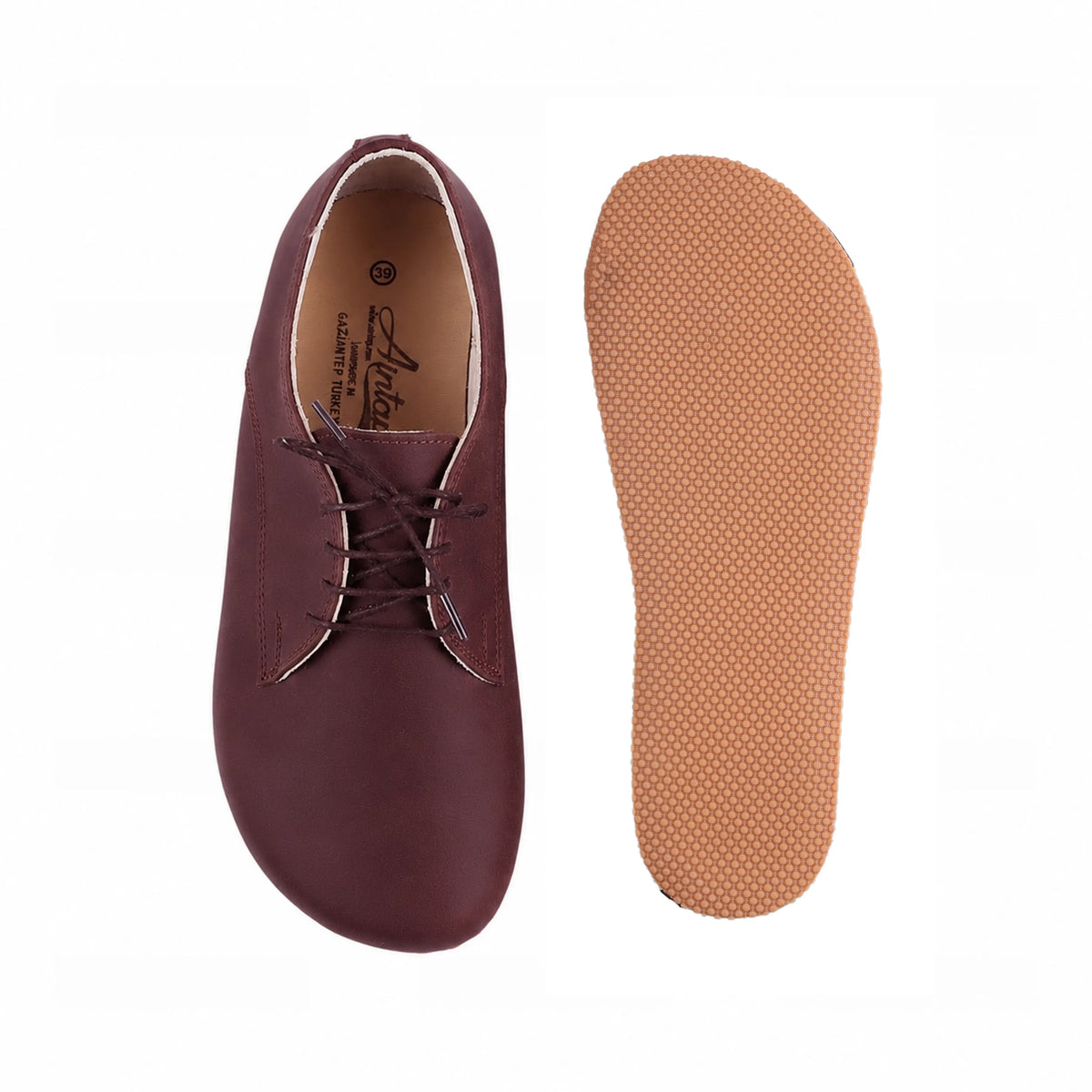 Smooth Barefoot Oxford Shoes – Rubber Sole – Burgundy