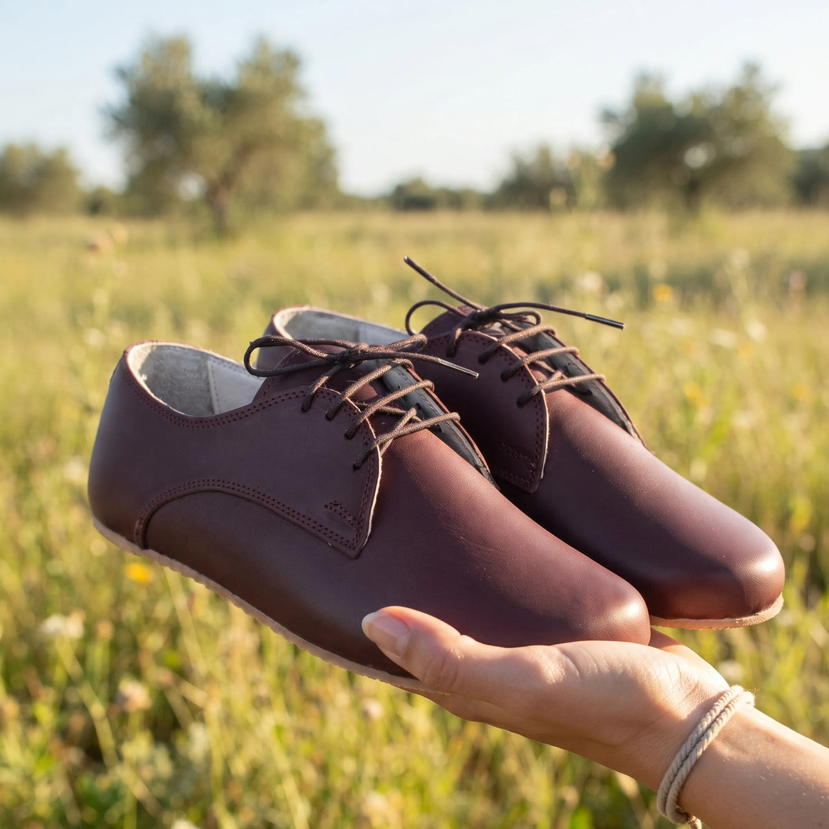 Smooth Barefoot Oxford Shoes – Rubber Sole – Burgundy