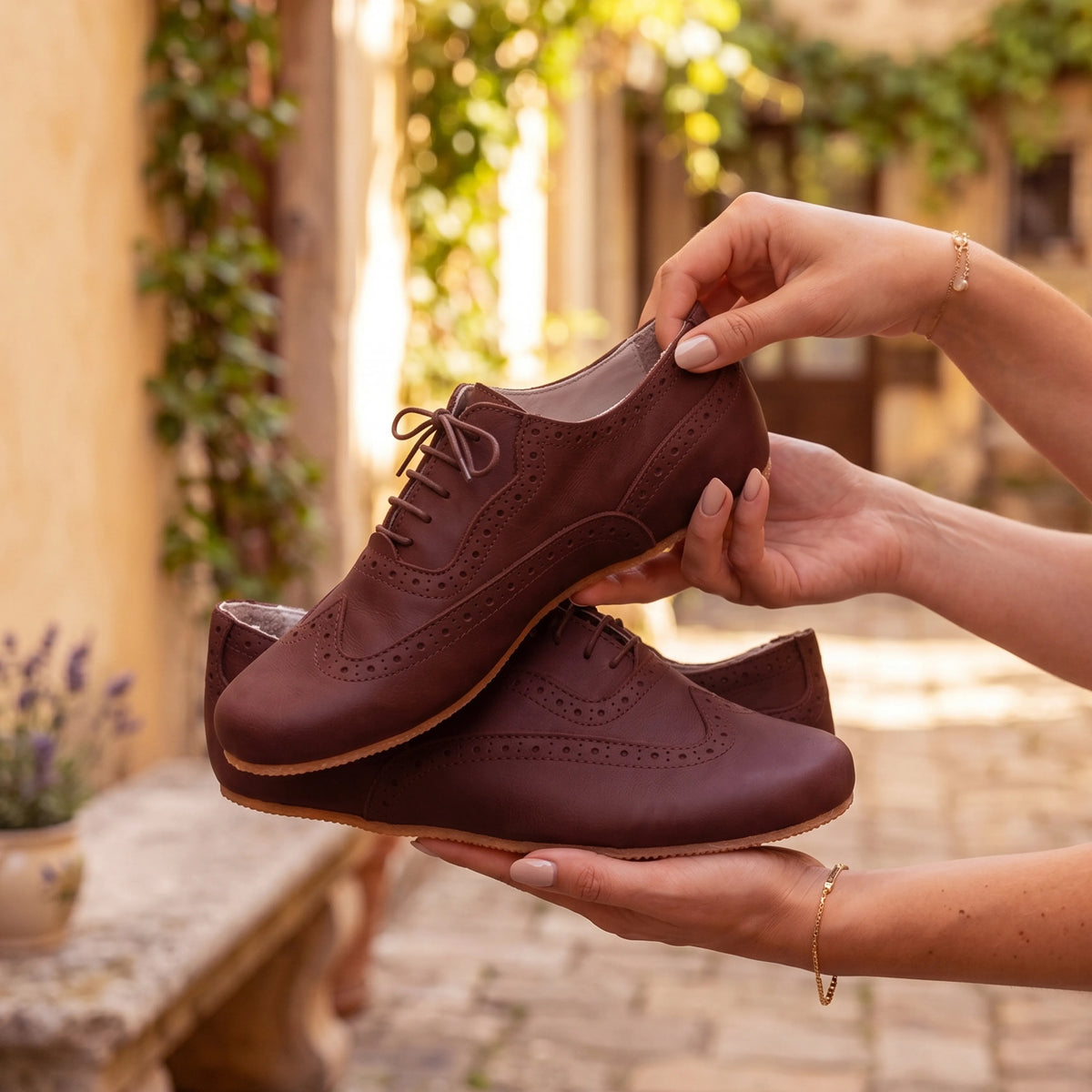 Smooth Barefoot Moccasin Shoes – Rubber Sole – Burgundy