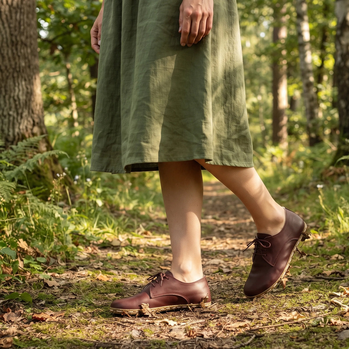 Smooth Barefoot Oxford Shoes — Leather Sole – Burgundy