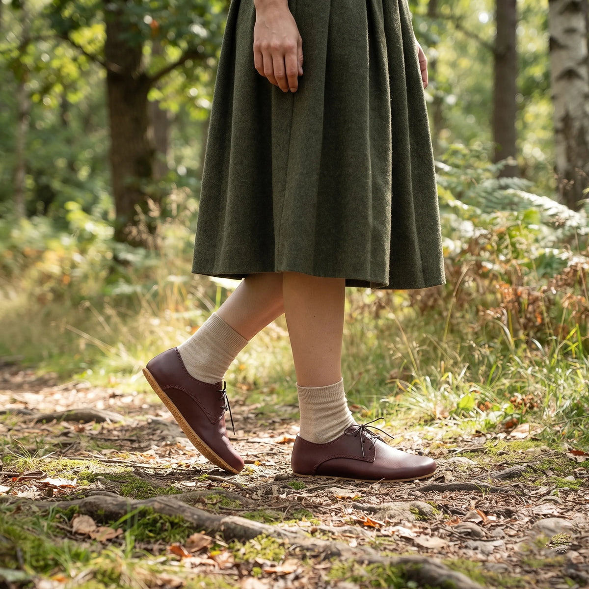 Smooth Barefoot Oxford Shoes – Rubber Sole – Burgundy