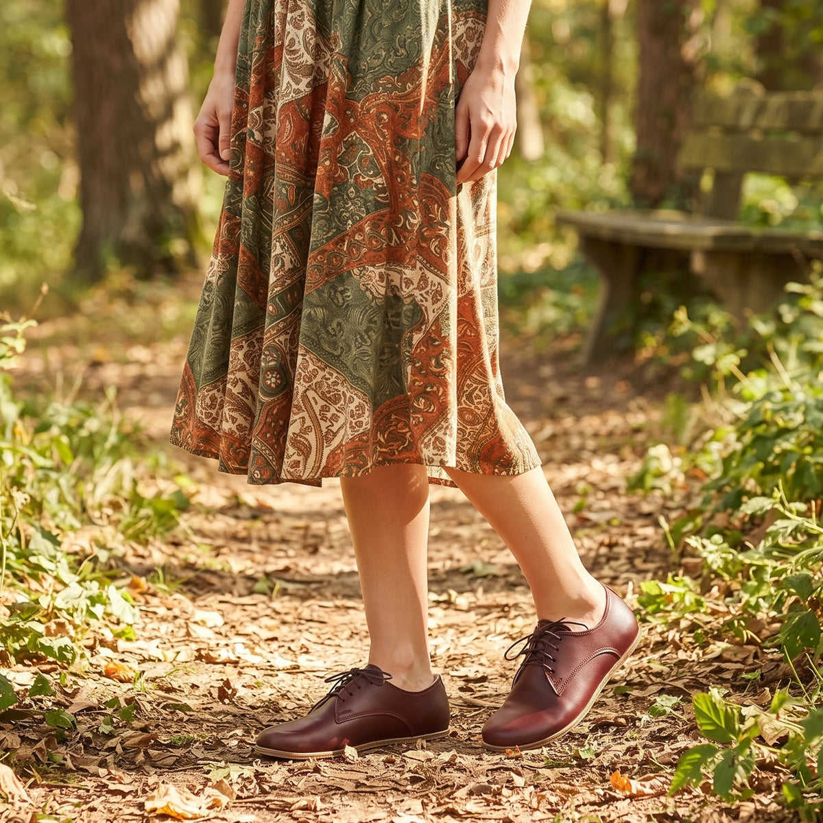Smooth Barefoot Oxford Shoes — Leather Sole – Burgundy