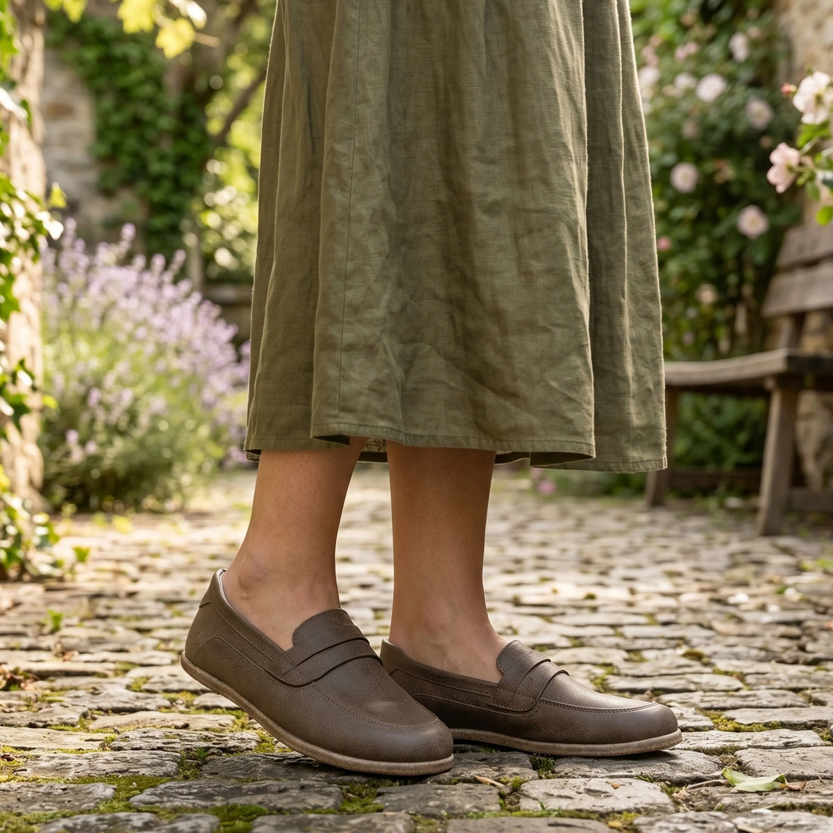 Crazy Barefoot Penny Loafer Shoes – Classic Sole — Leather Sole – Beige Bizon