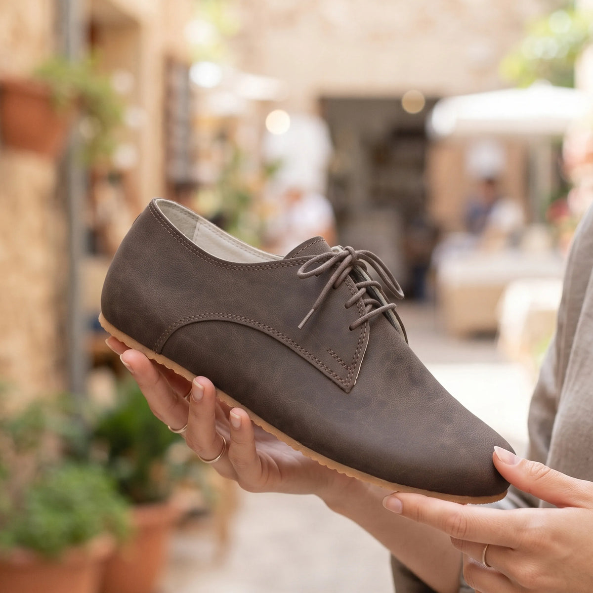 Crazy Barefoot Oxford Shoes – Rubber Sole – Beige Bizon