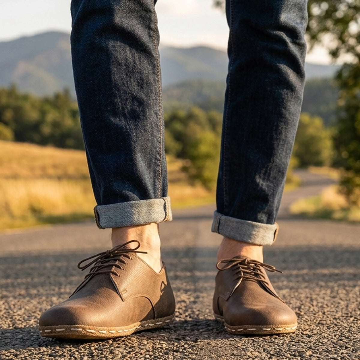 Crazy Barefoot Oxford Shoes — Leather Sole – Beige Bizon