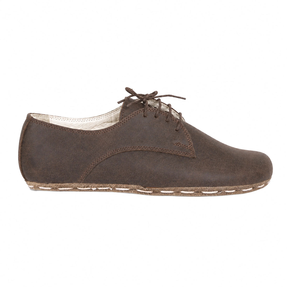 Crazy Barefoot Oxford Shoes — Leather Sole – Beige Bizon