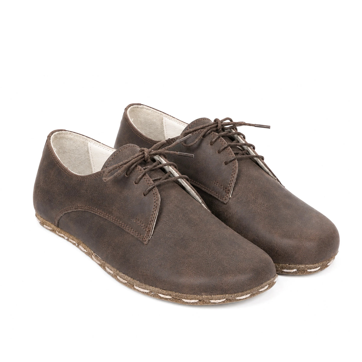 Crazy Barefoot Oxford Shoes — Leather Sole – Beige Bizon