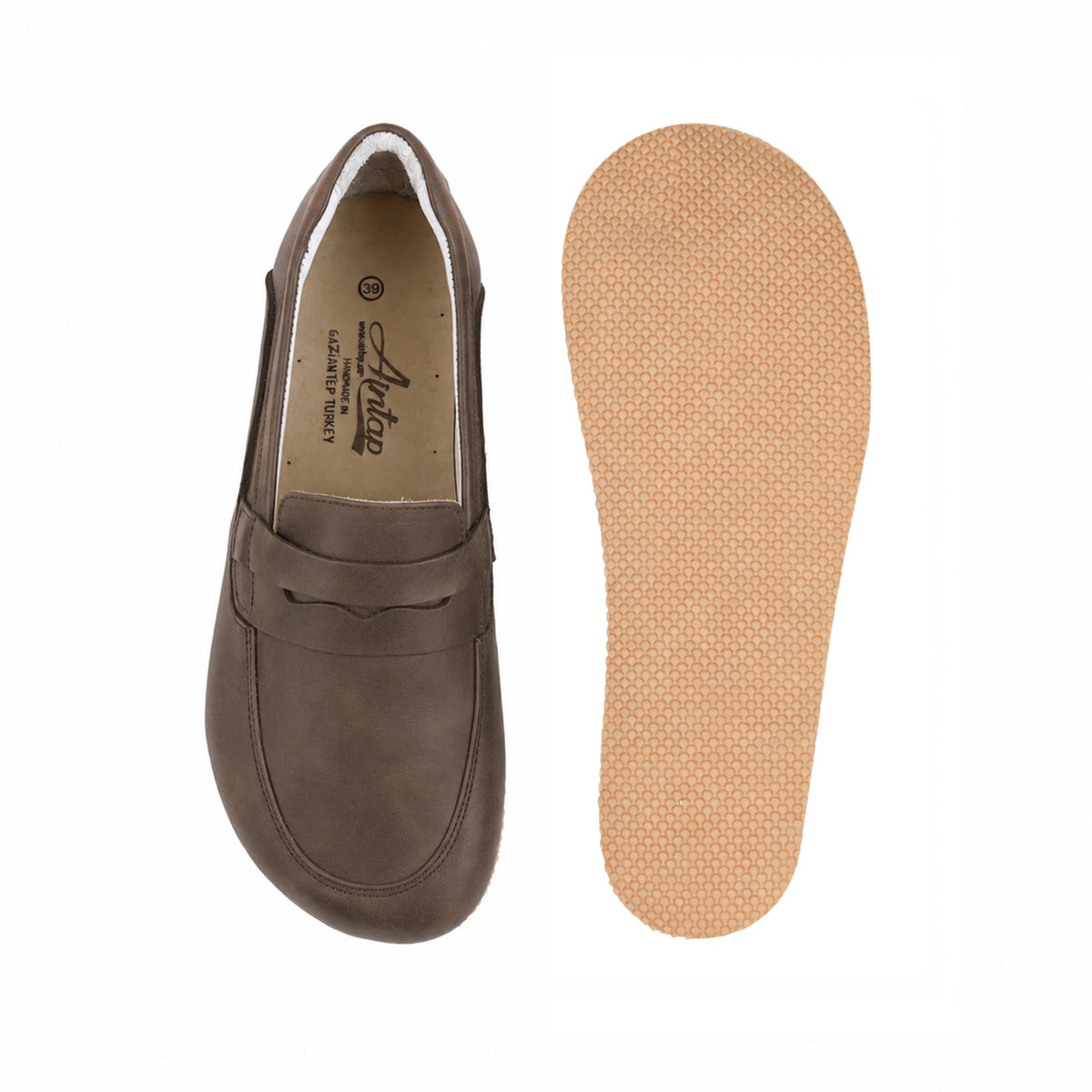 Crazy Barefoot Penny Loafer Shoes – Rubber Sole – Beige Bizon