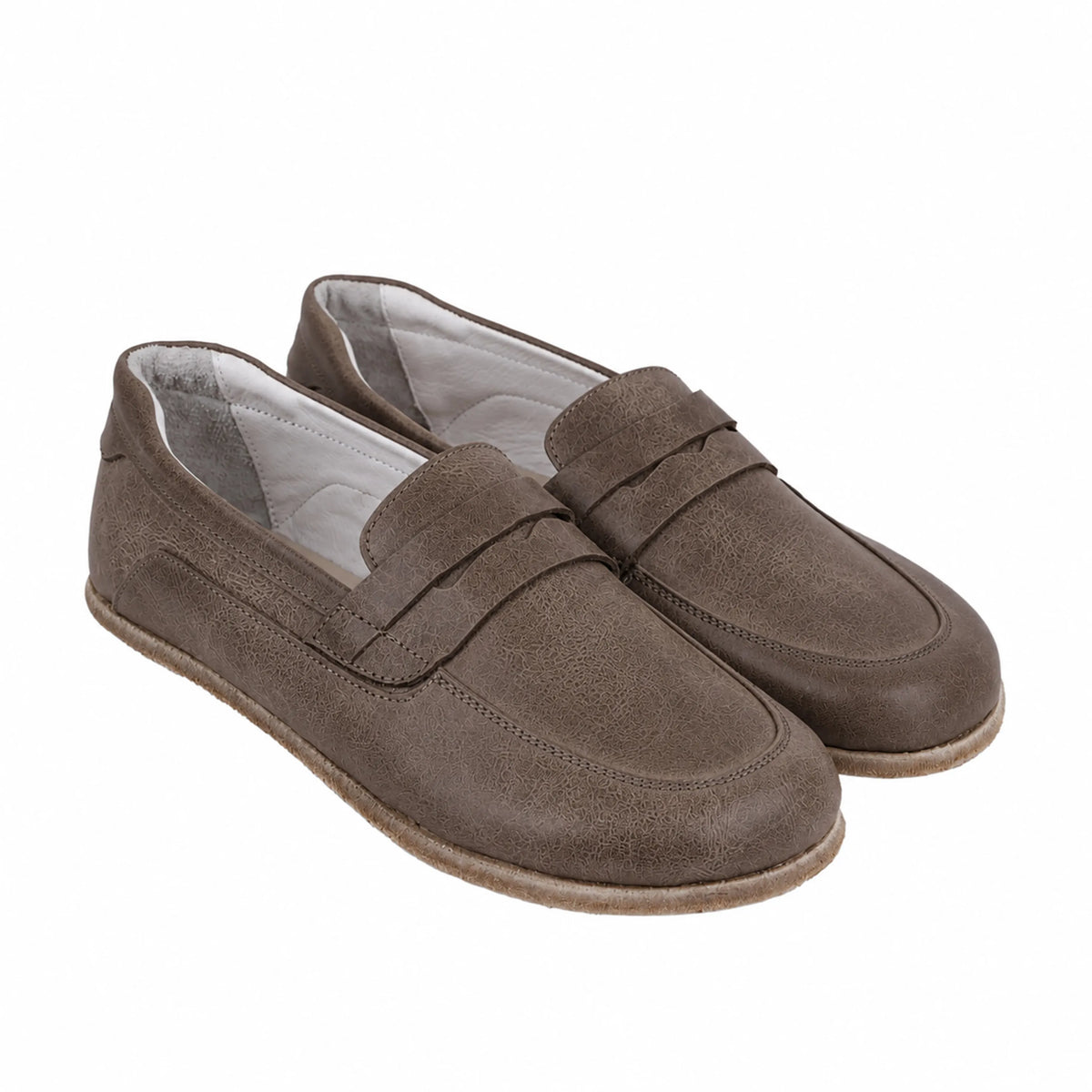 Crazy Barefoot Penny Loafer Shoes – Classic Sole — Leather Sole – Beige Bizon