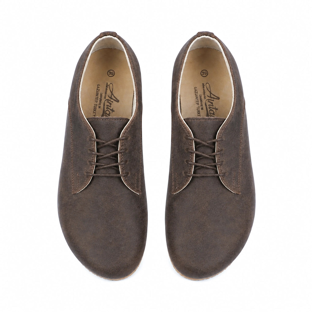 Crazy Barefoot Oxford Shoes — Leather Sole – Beige Bizon
