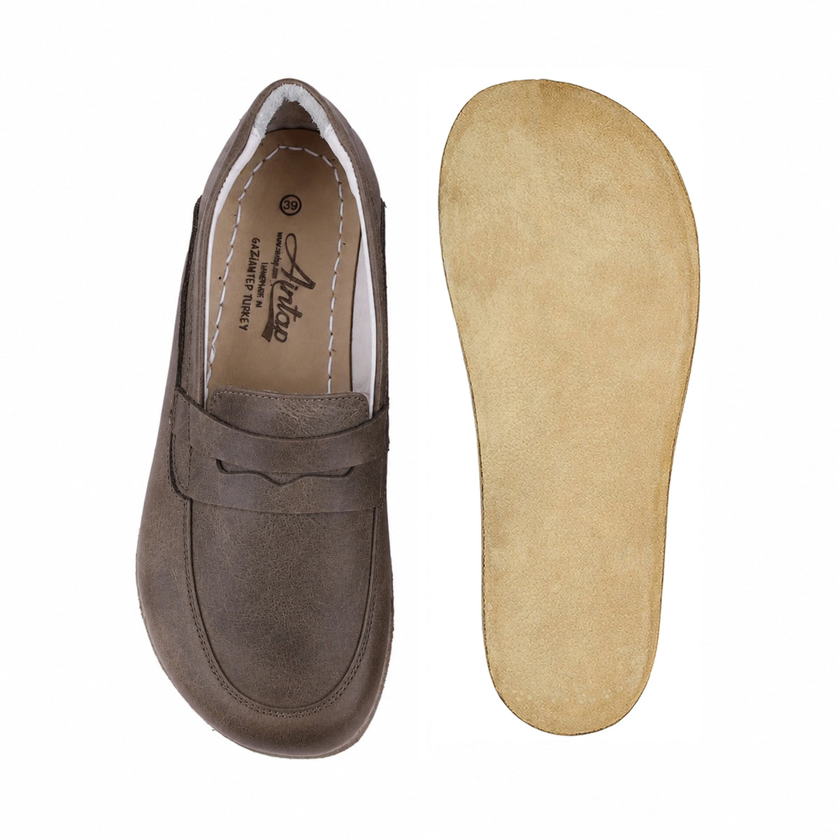 Crazy Barefoot Penny Loafer Shoes – Classic Sole — Leather Sole – Beige Bizon