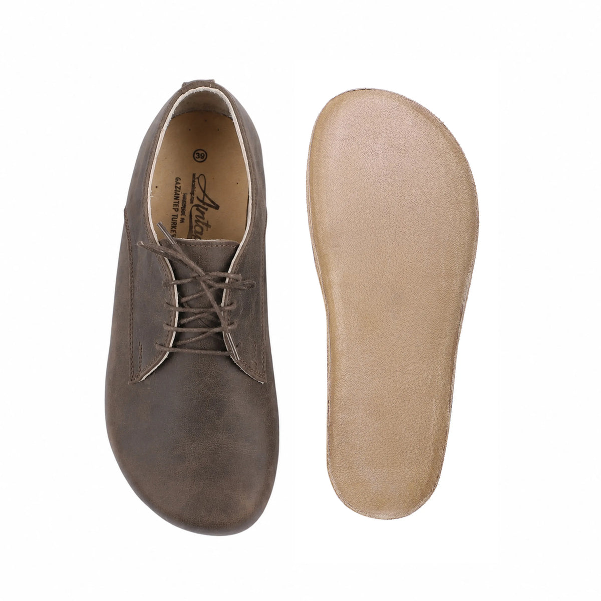 Crazy Barefoot Oxford Shoes — Leather Sole – Beige Bizon