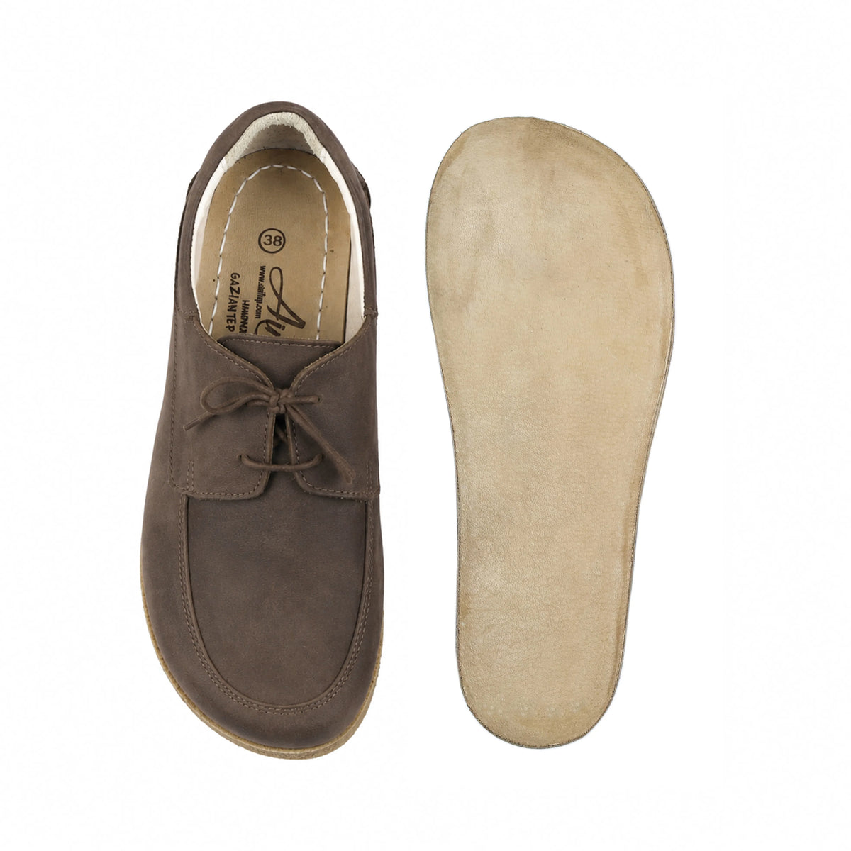 Crazy Barefoot Laces Penny Loafer Shoes – Classic Sole — Leather Sole – Beige Bizon