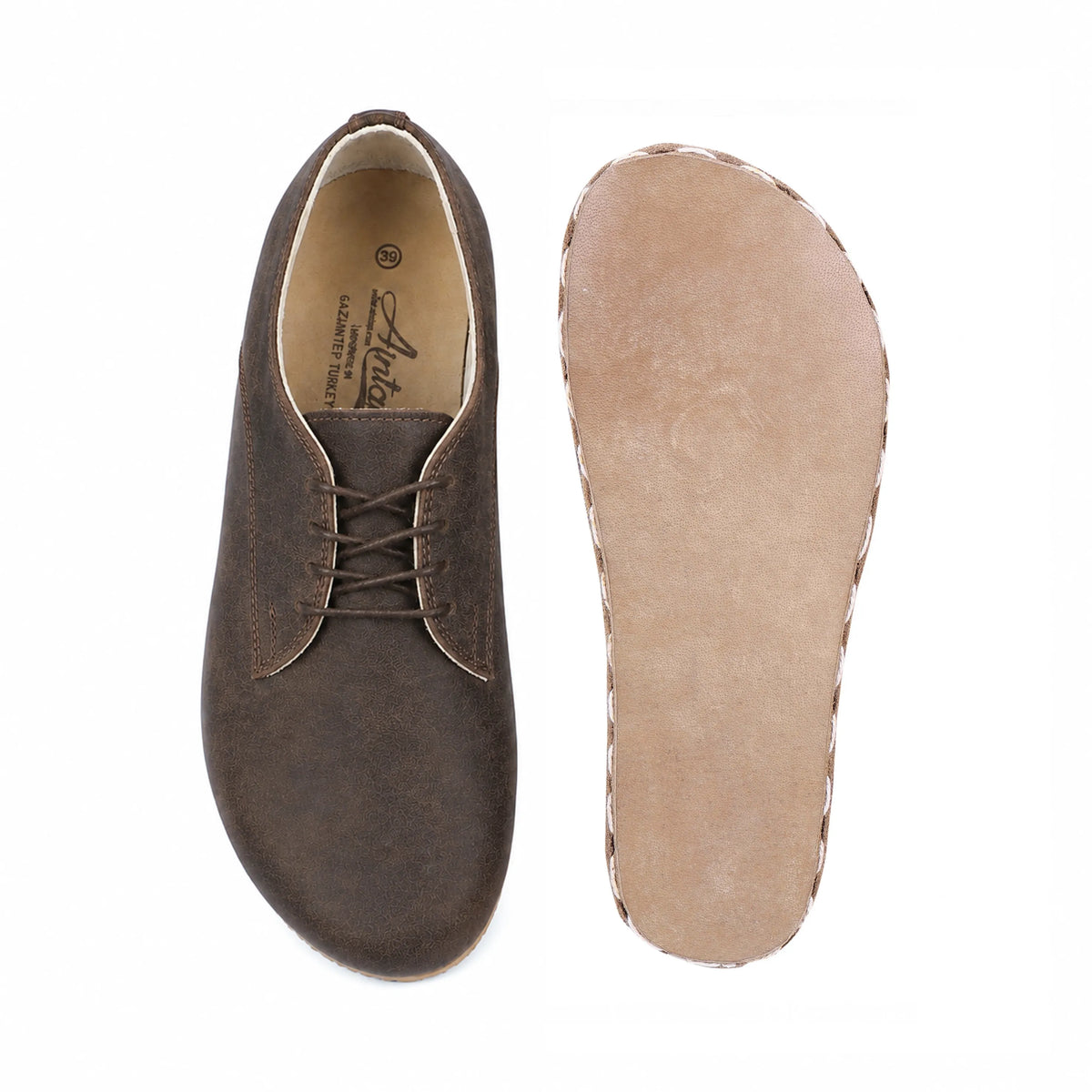 Crazy Barefoot Oxford Shoes — Leather Sole – Beige Bizon