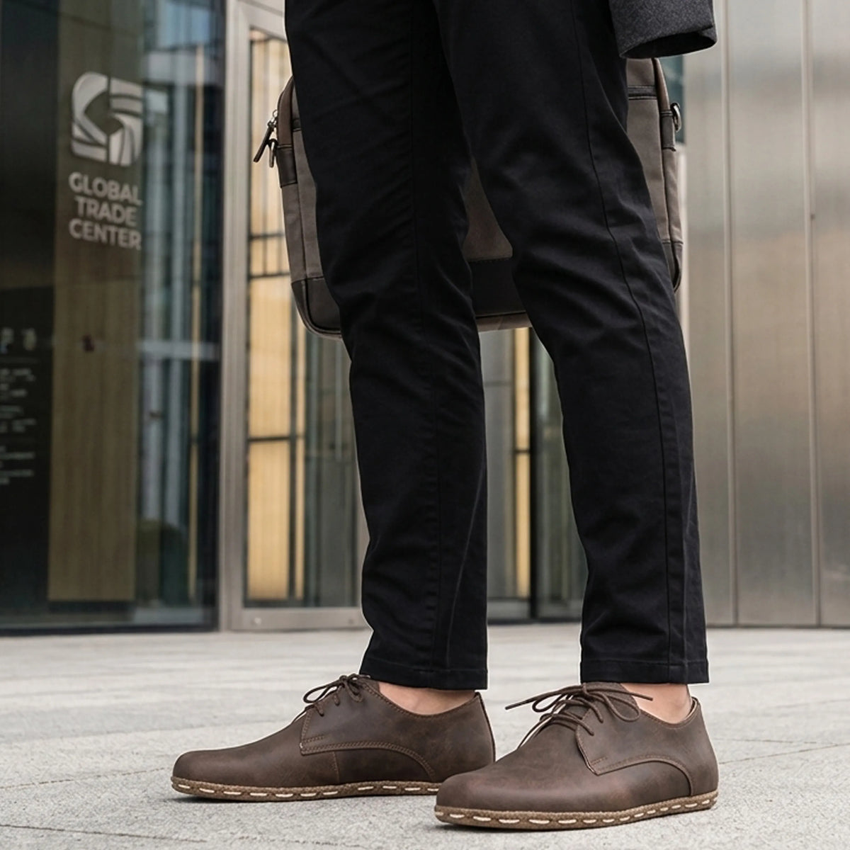Crazy Barefoot Oxford Shoes — Leather Sole – Beige Bizon