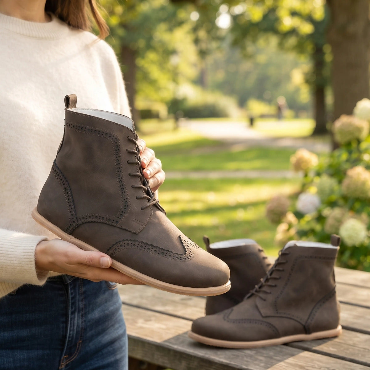 Crazy Barefoot Moccasin Boots Shoes – Eva Outsole – Beige Bizon