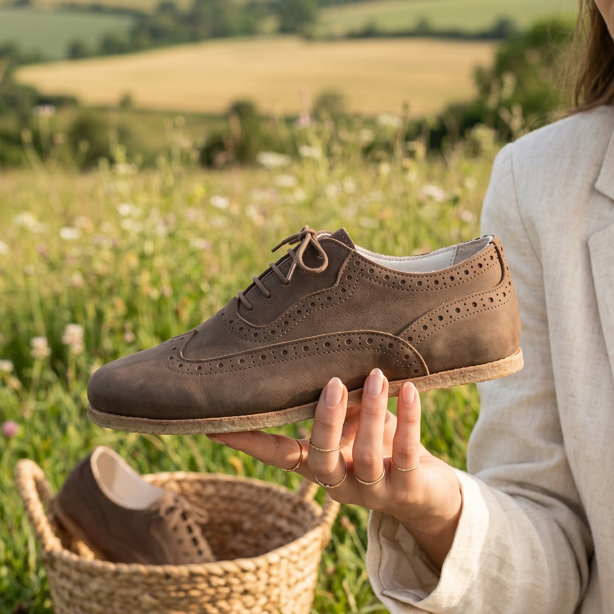 Crazy Barefoot Moccasin Shoes – Classic Sole — Leather Sole – Beige Bizon