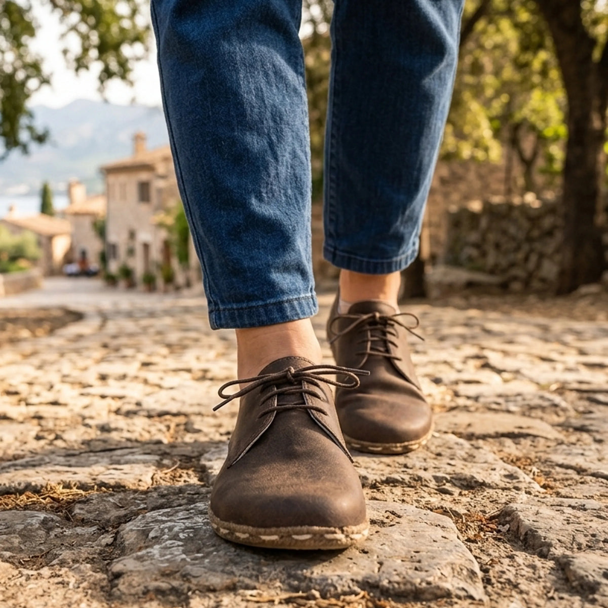 Crazy Barefoot Oxford Shoes — Leather Sole – Beige Bizon