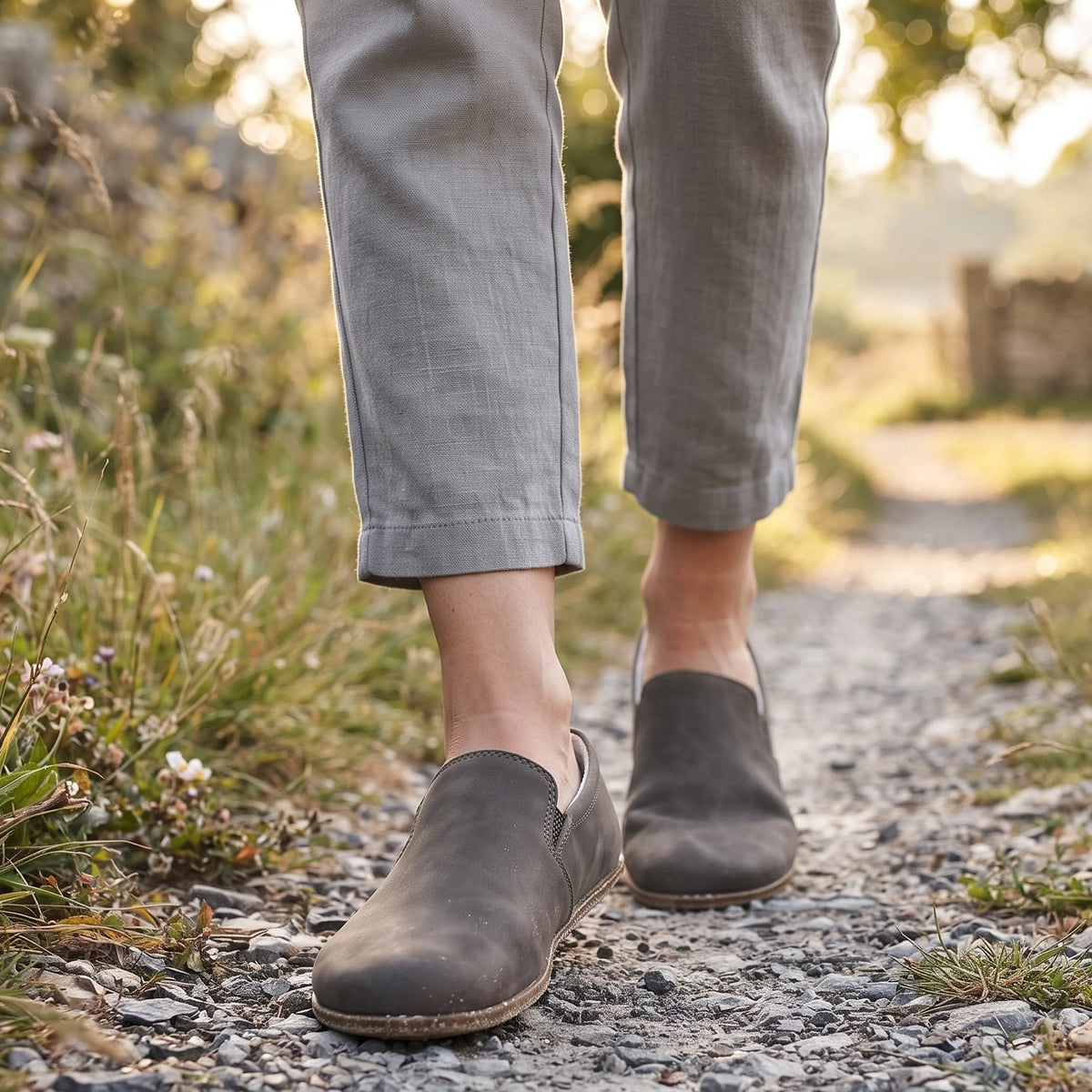 Crazy Barefoot Slip-On Shoes – Classic Sole — Leather Sole – Beige Bizon