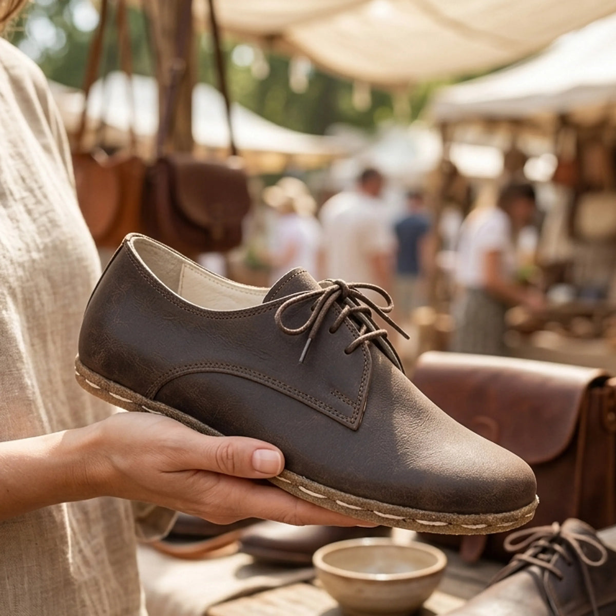 Crazy Barefoot Oxford Shoes — Leather Sole – Beige Bizon