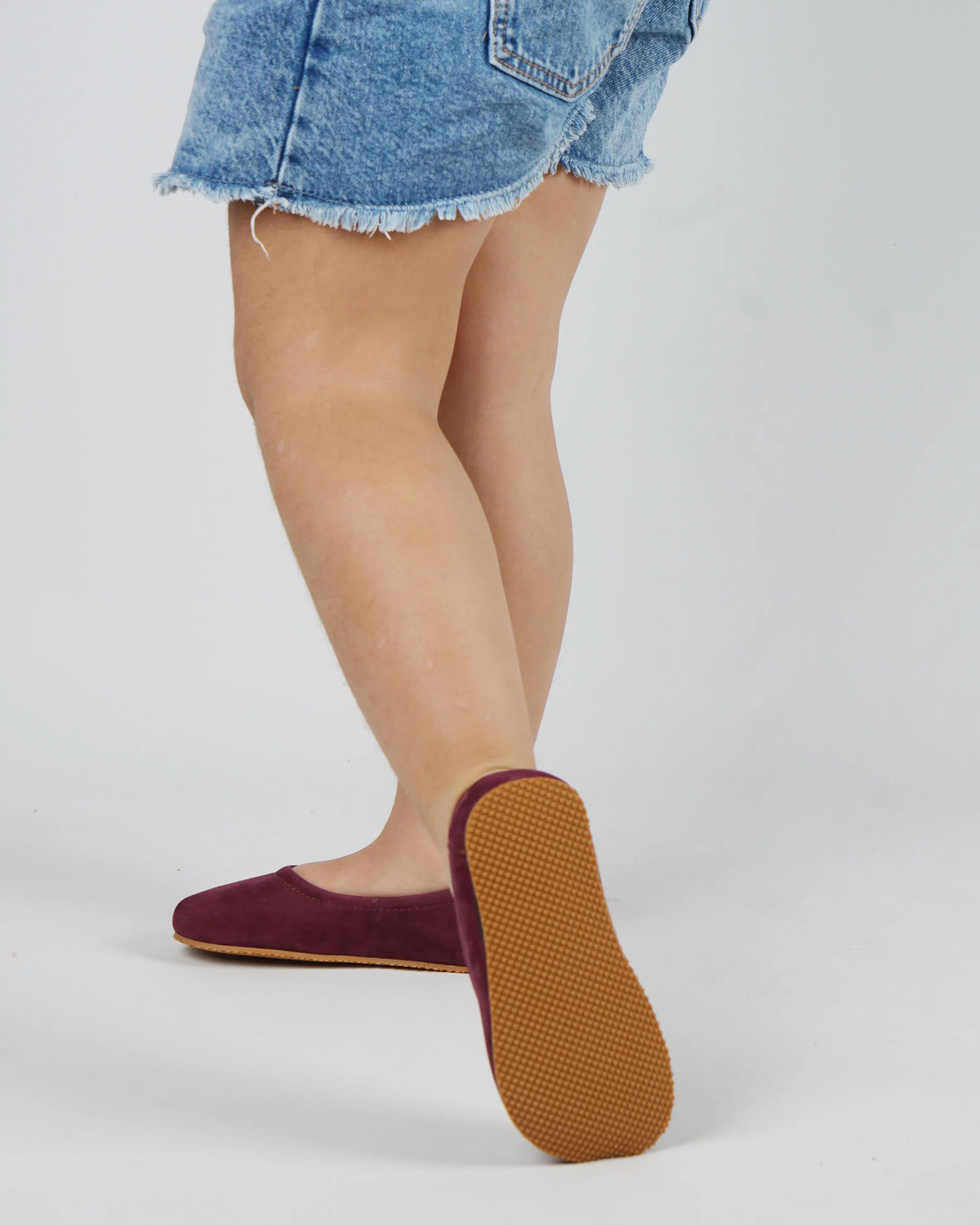Nubuck Barefoot Ballet Shoes – Rubber Sole – Burgundy