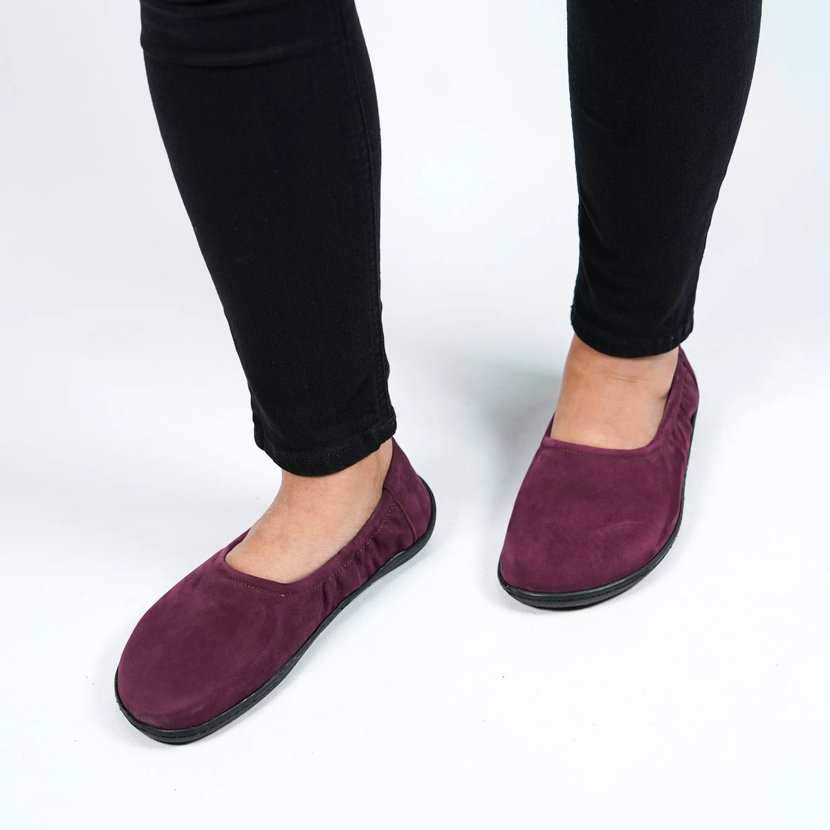 Nubuck Barefoot Ballet Shoes – 6 mm Rubber Sole – Burgundy