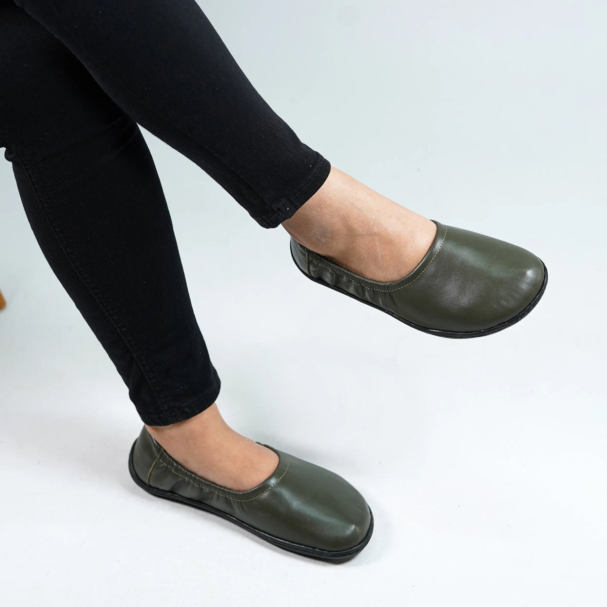 Smooth Barefoot Ballet Shoes –6 mm Rubber Sole – Olive Green