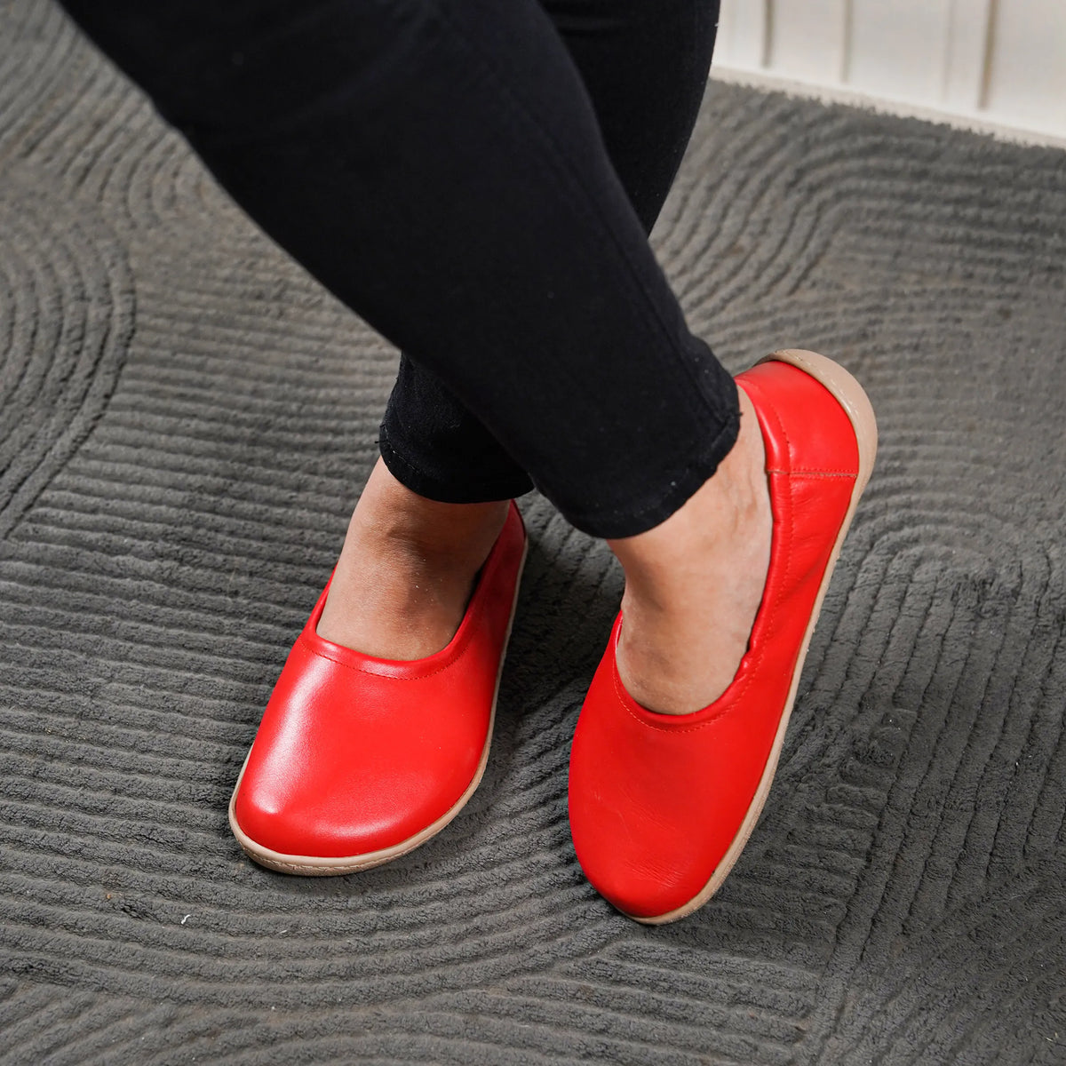 Smooth Barefoot Ballet Shoes –6 mm Rubber Sole – Red