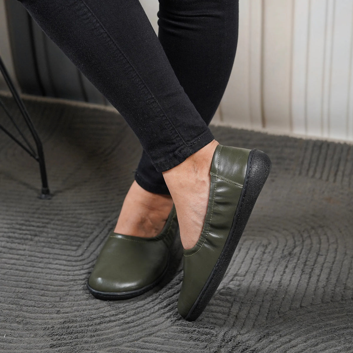 Smooth Barefoot Ballet Shoes –6 mm Rubber Sole – Olive Green