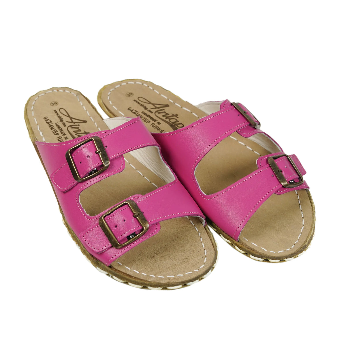 Smooth Barefoot Double Strap Sandals Shoes — Leather Sole – Fuscia