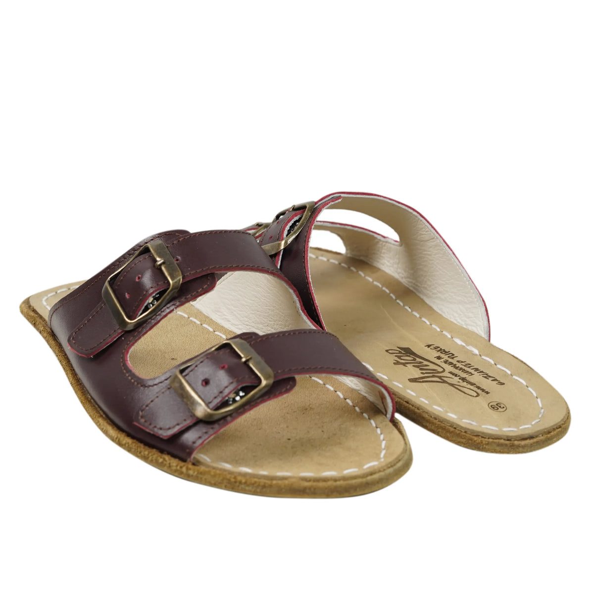 Smooth Barefoot Double Strap Sandals Shoes – Classic Sole — Leather Sole – Burgundy