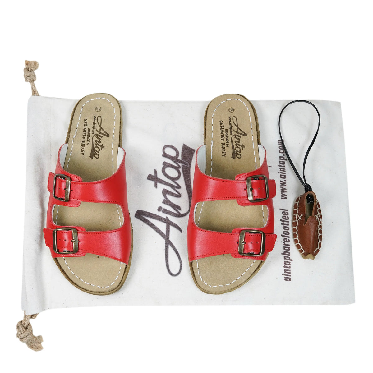 Smooth Barefoot Double Strap Sandals Shoes – Classic Sole — Leather Sole – Red