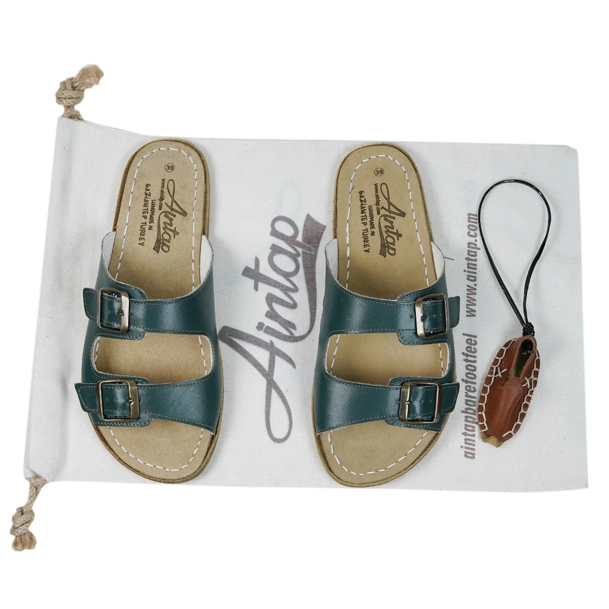 Smooth Barefoot Double Strap Sandals Shoes — Leather Sole – Green