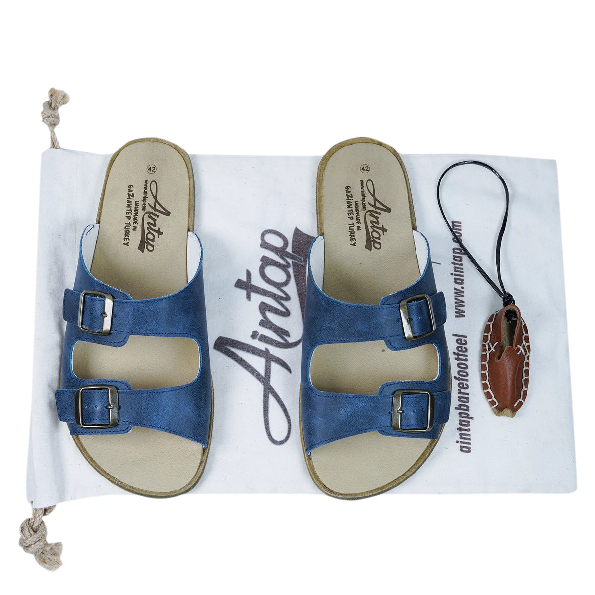 Crazy Barefoot Double Strap Sandals Shoes – Classic Sole — Leather Sole – Navy Blue