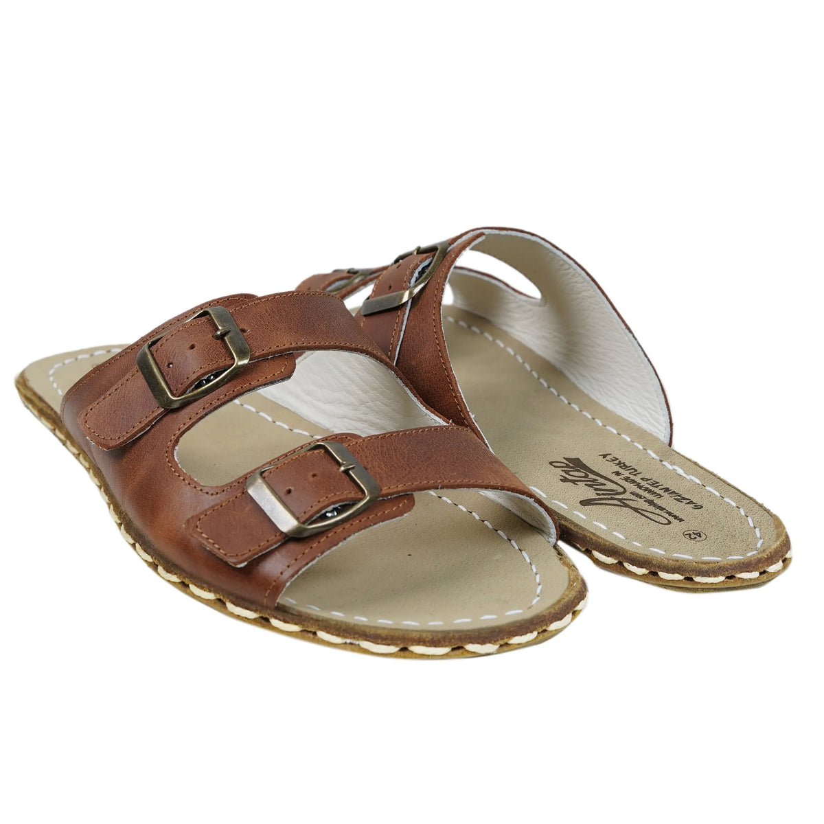 Crazy Barefoot Double Strap Sandals Shoes — Leather Sole – Honey Camel