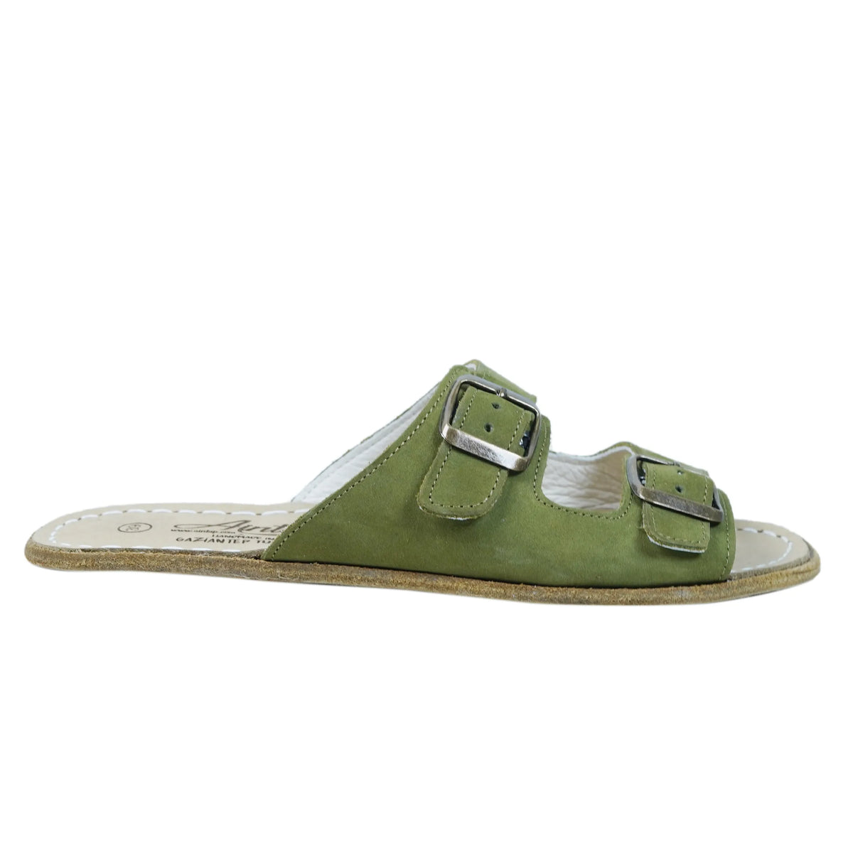 Nubuck Barefoot Double Strap Sandal Shoes – Classic Sole — Leather Sole – Green