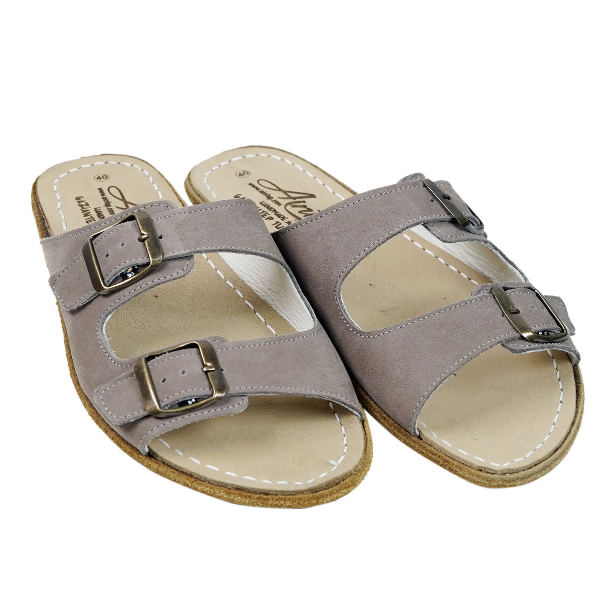 Nubuck Barefoot Double Strap Sandal Shoes – Classic Sole — Leather Sole – Smoked