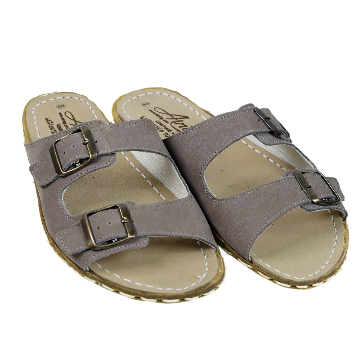 Nubuck Barefoot Double Strap Sandals Shoes — Leather Sole – Smoked