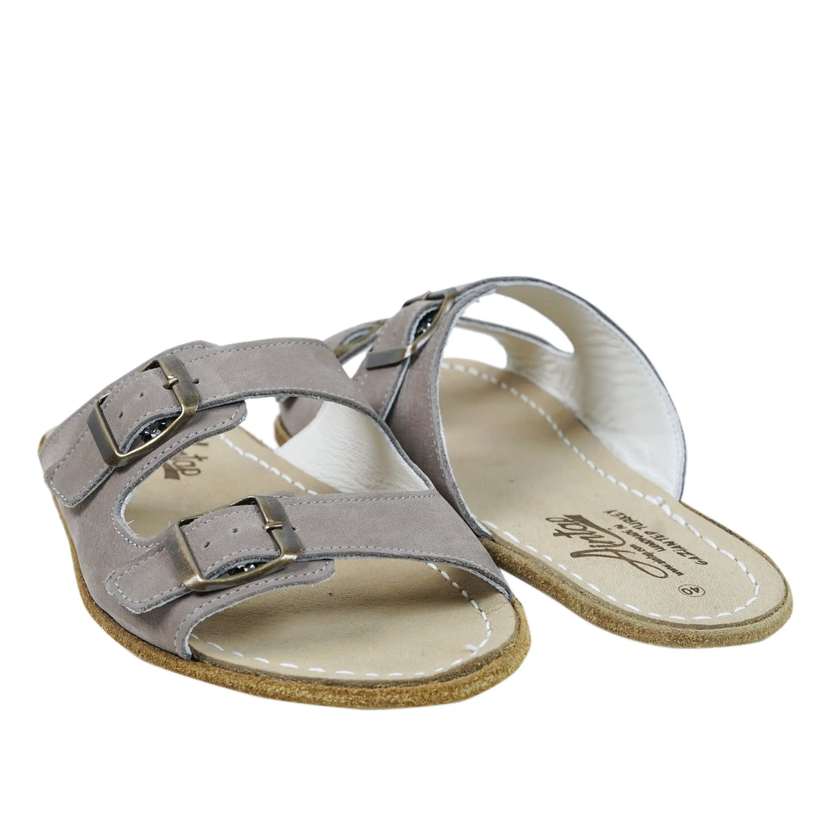 Nubuck Barefoot Double Strap Sandals Shoes – Classic Sole — Leather Sole – Smoked