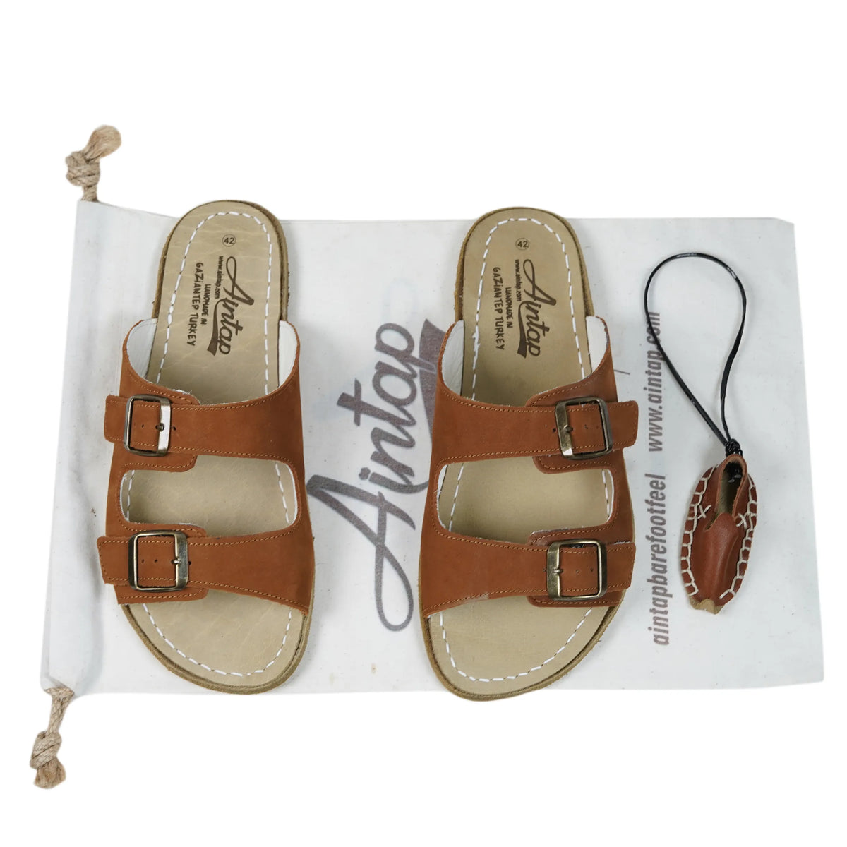 Nubuck Barefoot Double Strap Sandals Shoes – Classic Sole — Leather Sole – Tan
