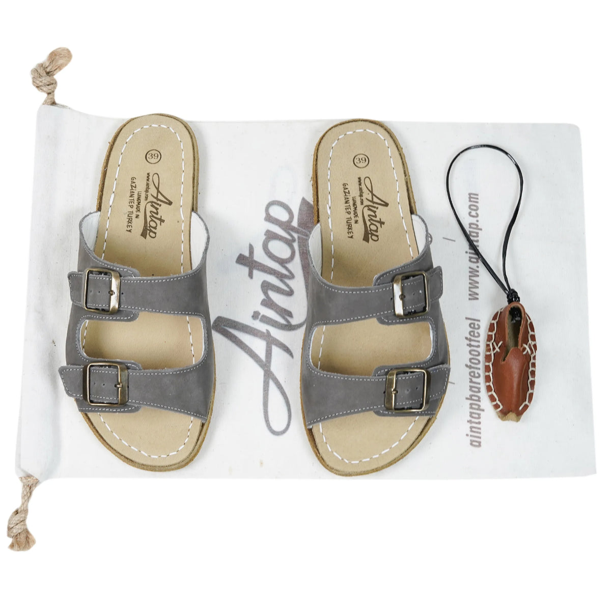 Nubuck Barefoot Double Strap Sandal Shoes – Classic Sole — Leather Sole – Gray