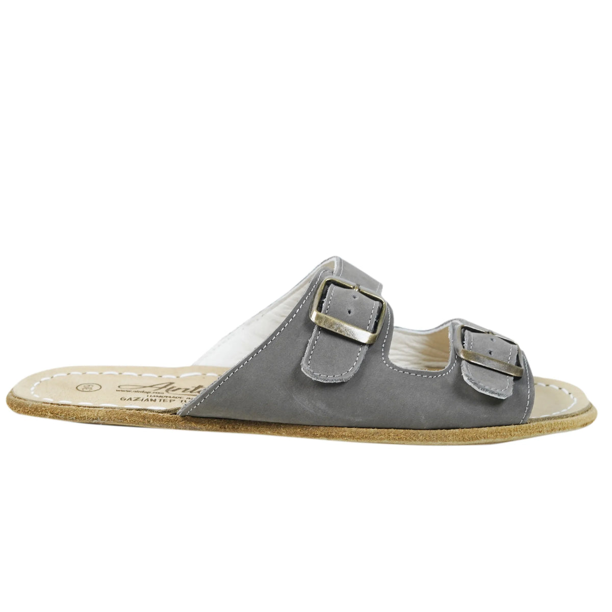 Nubuck Barefoot Double Strap Sandals Shoes – Classic Sole — Leather Sole – Gray