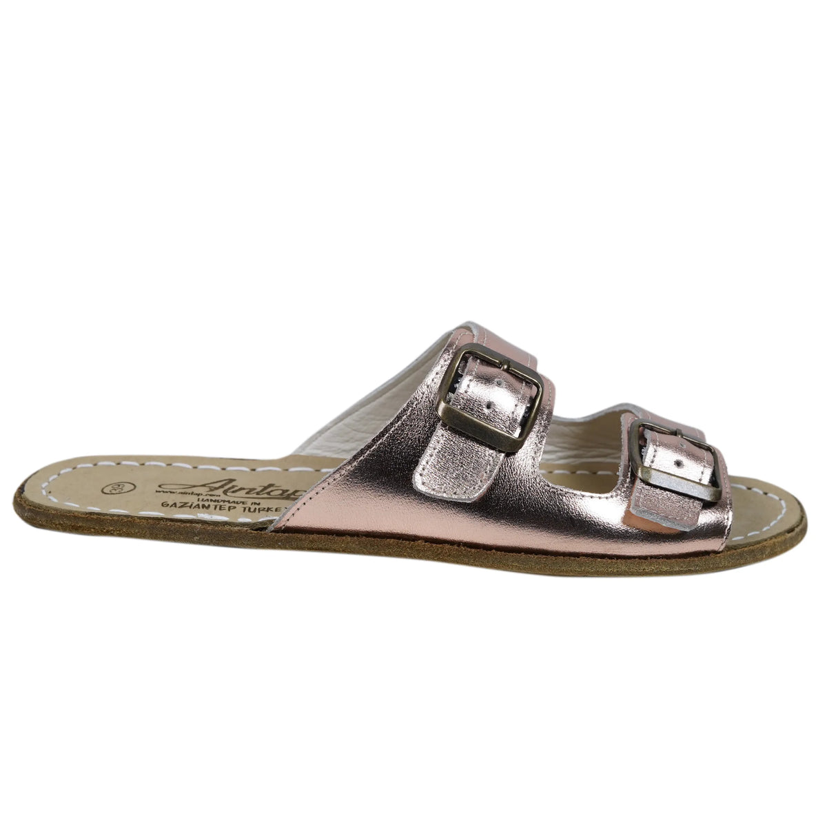 Bright Barefoot Double Strap Sandals Shoes – Classic Sole — Leather Sole – Rose Gold